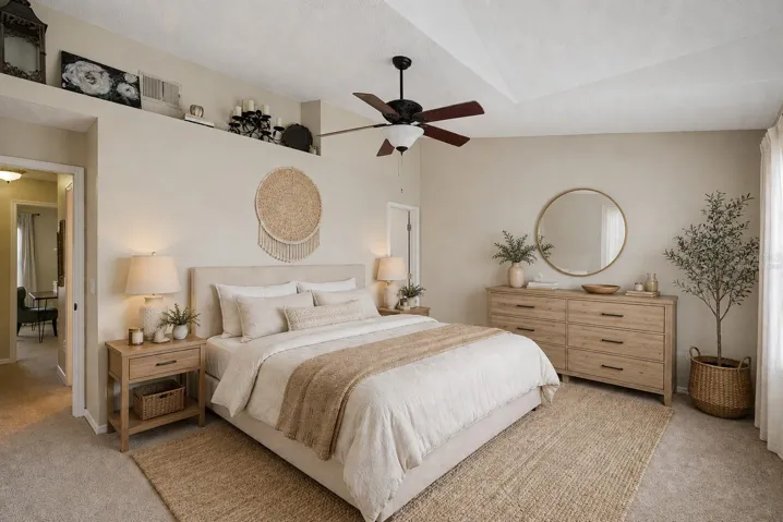 Virtually Staged Primary Bedroom w/9ft ceilings
