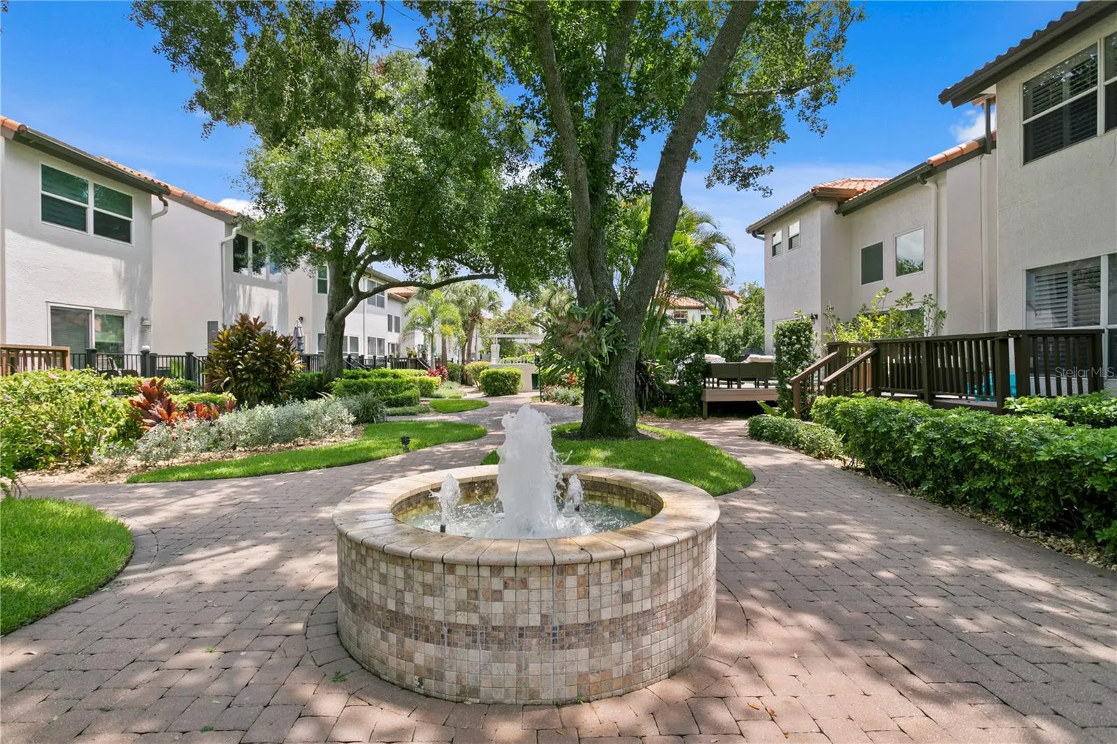 At the center of the courtyard is a peaceful fountain.