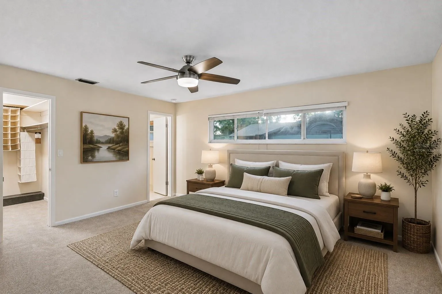 Virtually staged primary bedroom