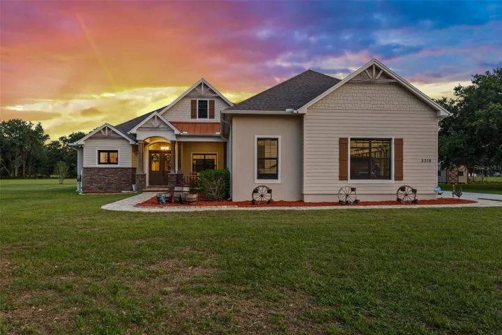 Front exterior at sunset