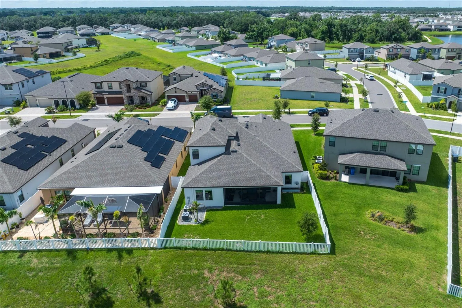 Aerial pond to home view
