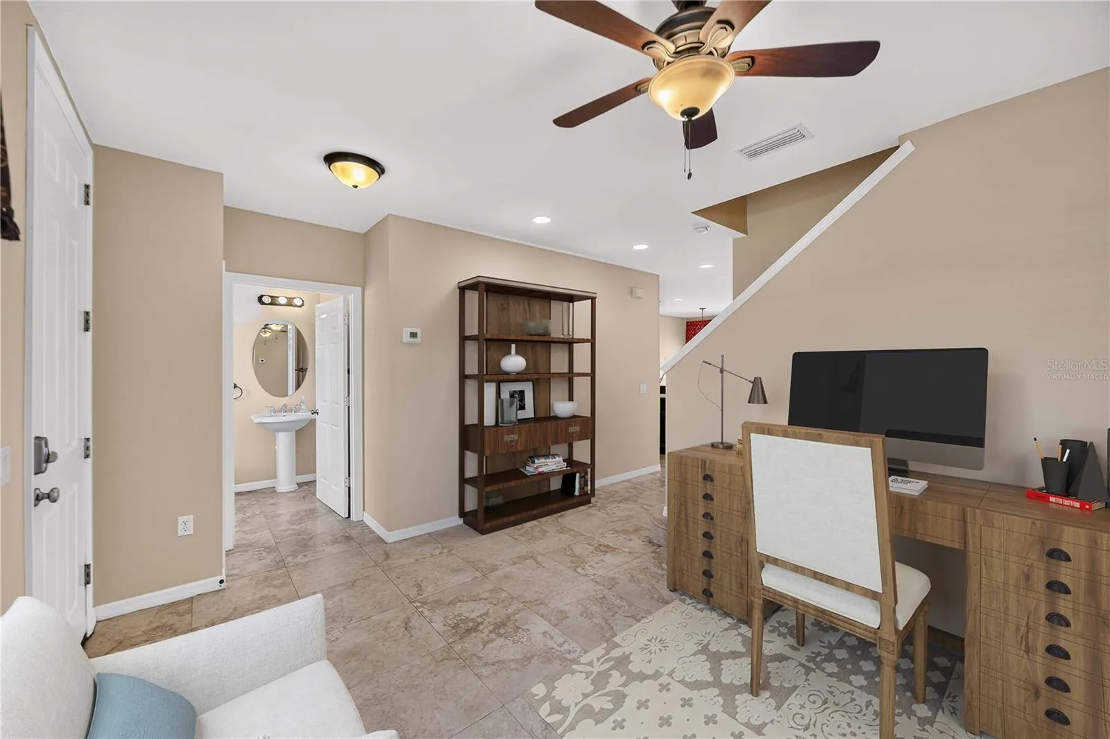 Virtually staged front room