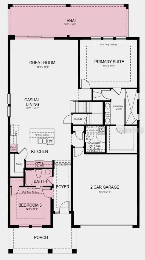 Floor 1 - Additional Highlights Include: Whole house impact windows, tray ceiling pkg, shower at bath 3, pocket slider at great room, 8' interior doors, single pocket door at bed five to bath, and pre-plumb for future laundry sink.