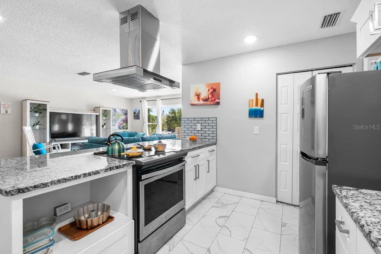 Kitchen open to living area