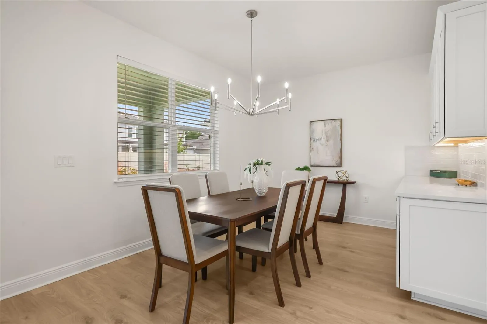 Dining room with additional storage and countertop space