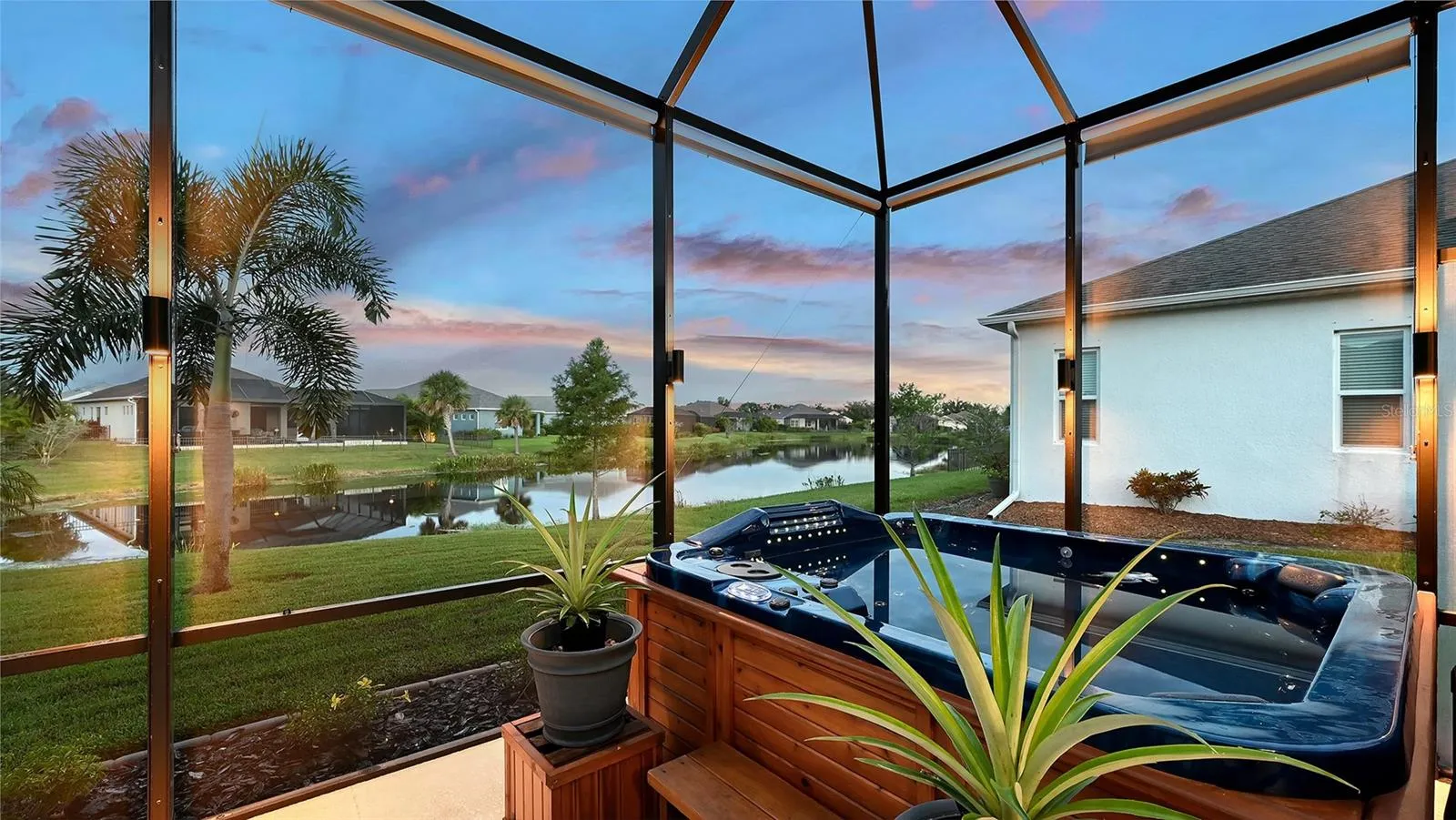 5 person spa with pond views