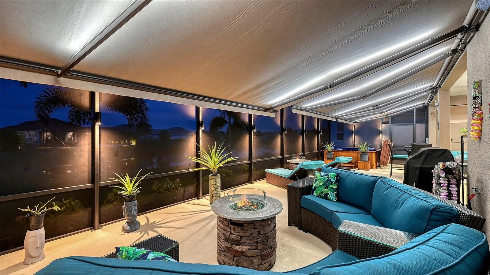 Outdoor living space with awnings