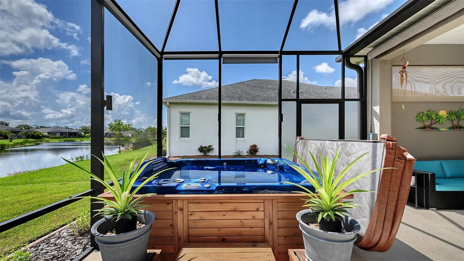 5 person spa with pond views