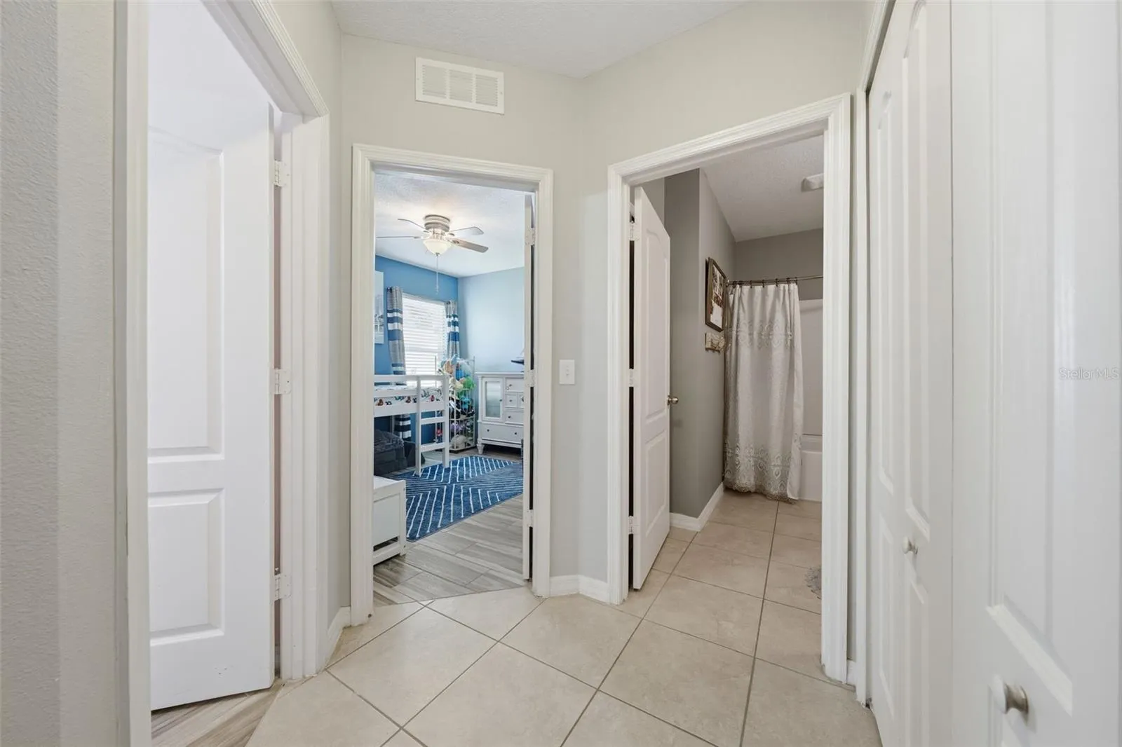 Hallway connecting guest bedrooms, and bathroom