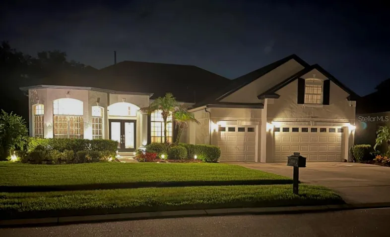 front at night with lighting- pretty!