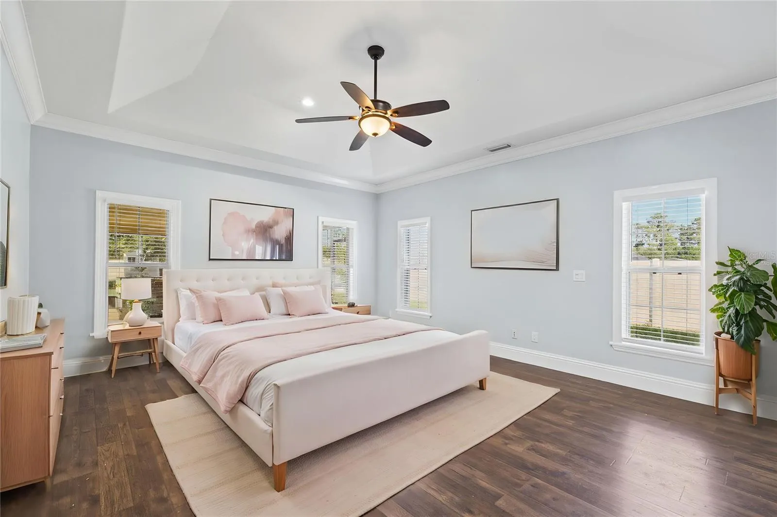 Virtually staged primary bedroom