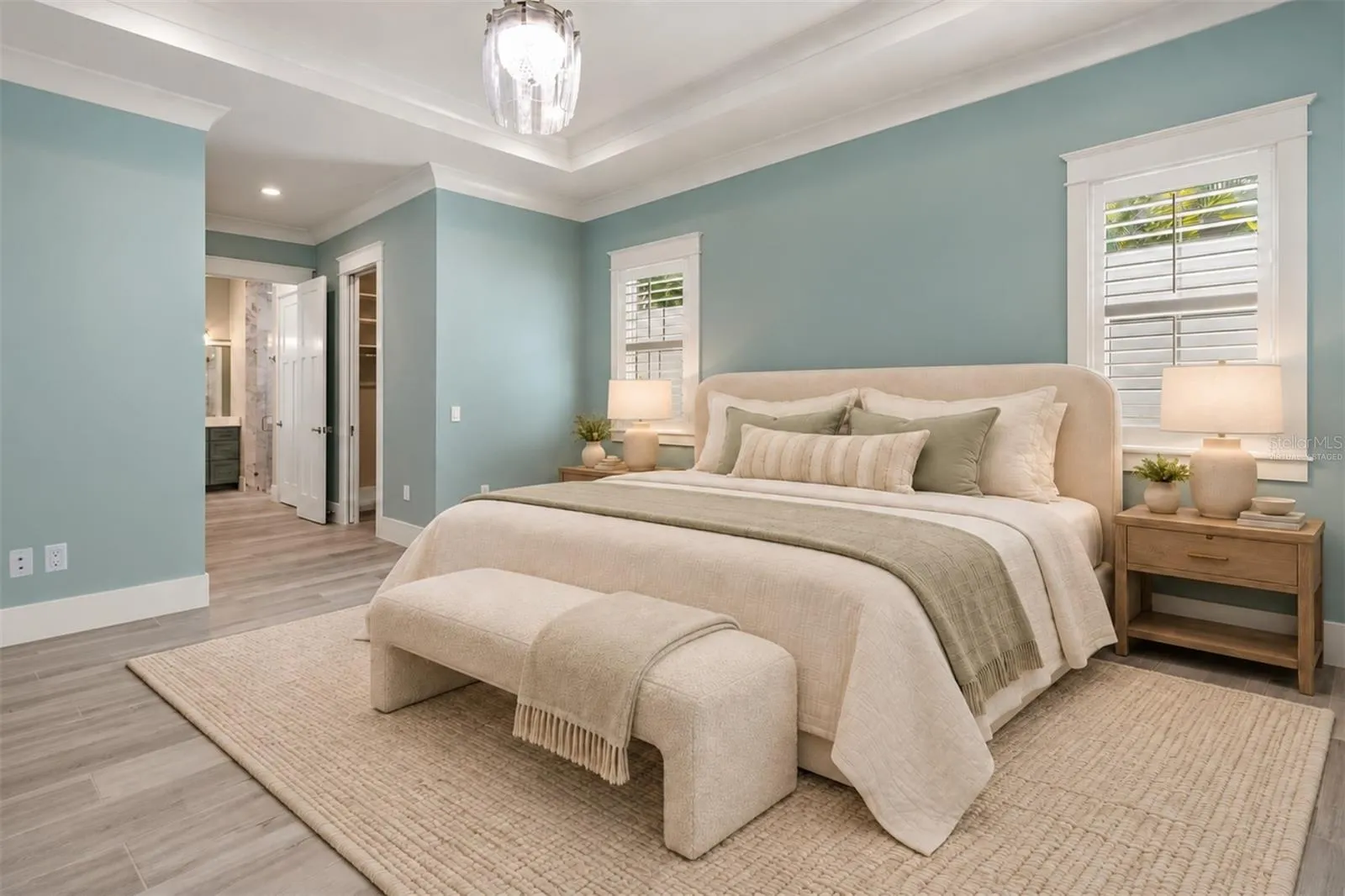 Virtually staged ground floor primary bedroom