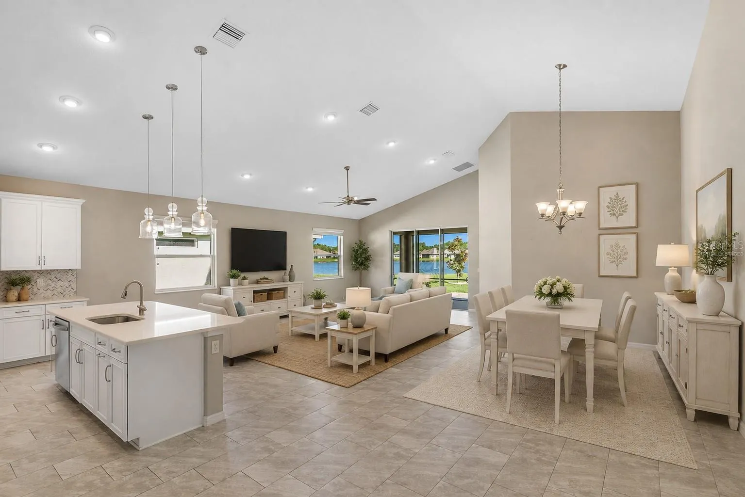 Living-Dining-Kitchen open concept virtually staged