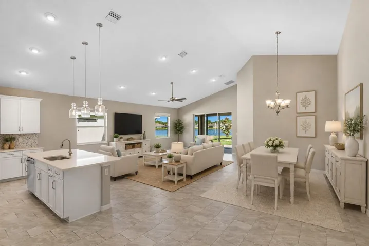 Living-Dining-Kitchen open concept virtually staged