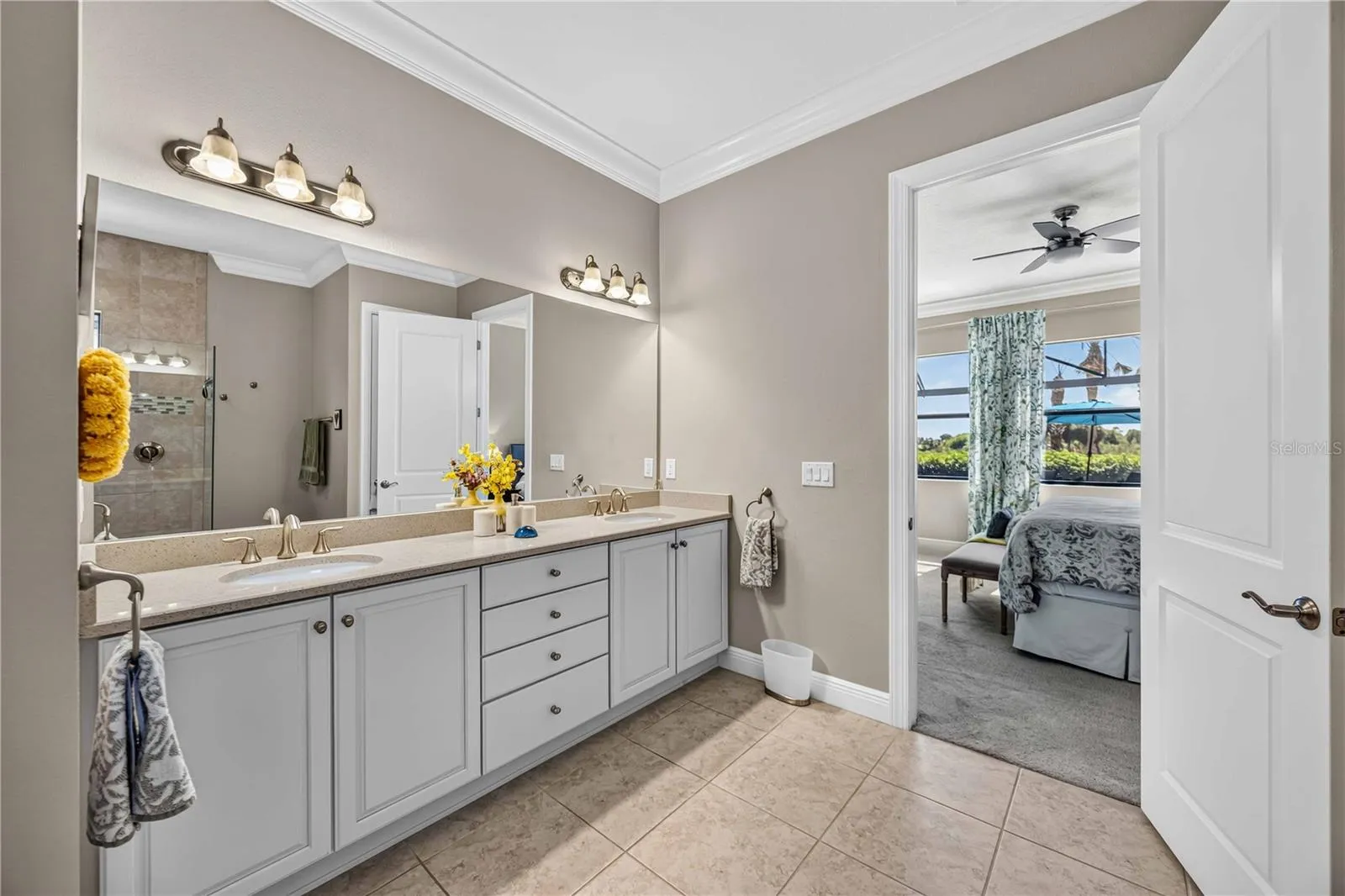 dual sinks in the counters and independent shower with private water closet.