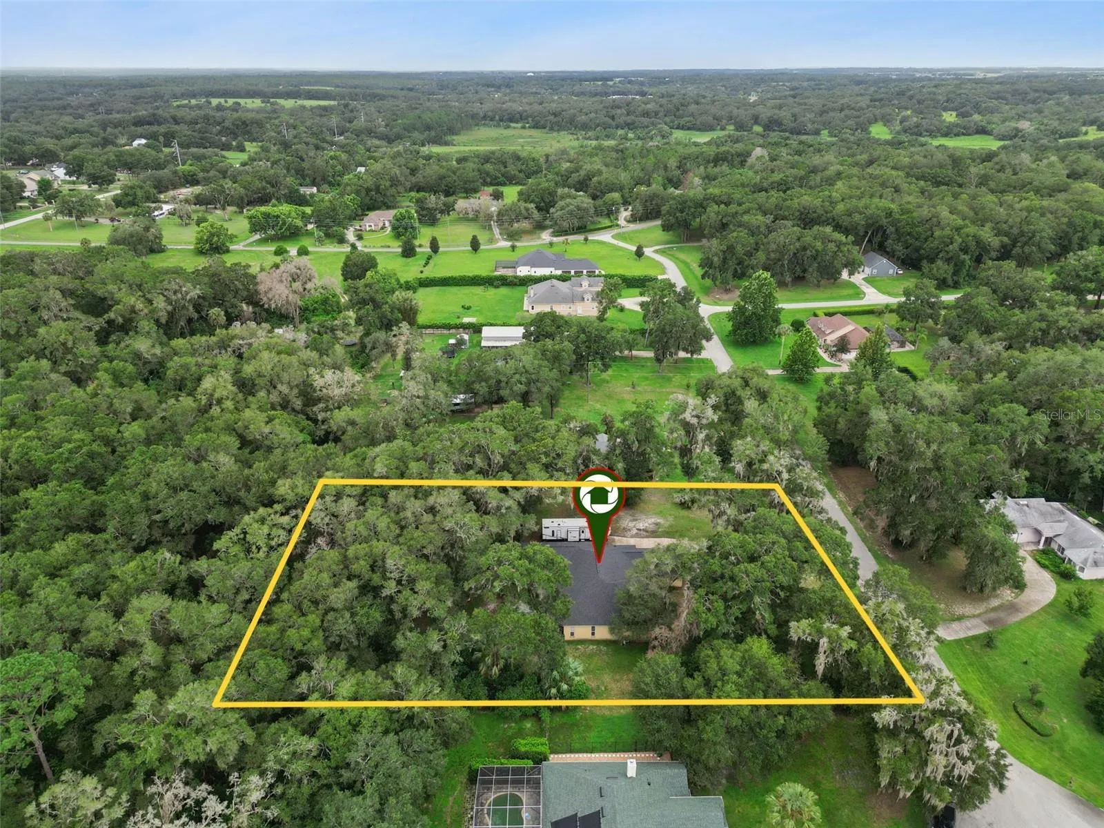 Wide pinned aerial view shows the property in relation to the surrounding Sorrento landscape.