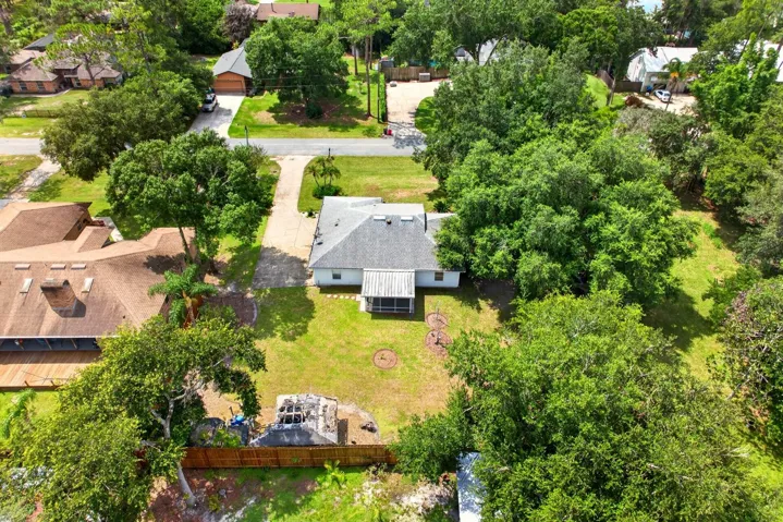 Aerial view of the back of the home.