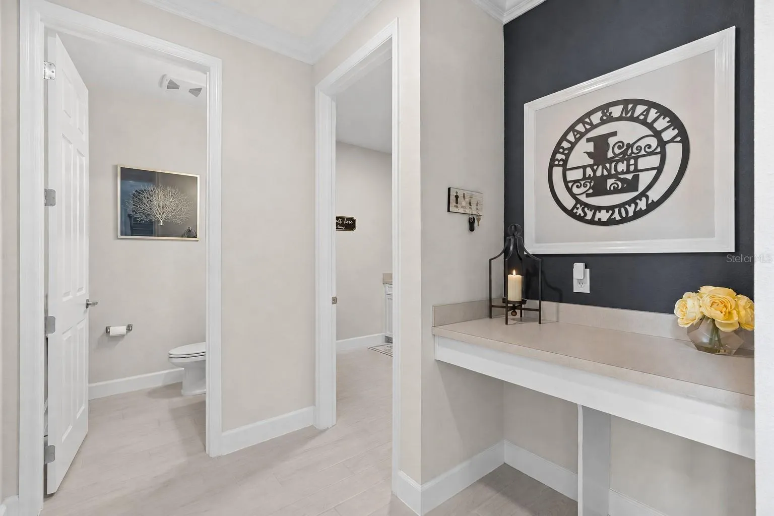 Built-in desk/drop zone.
