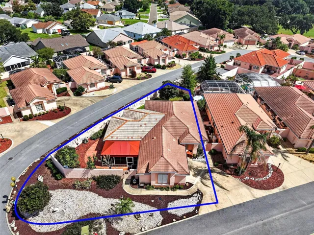 Aerial Front Elevation with Property Lines and Large Corner Lot