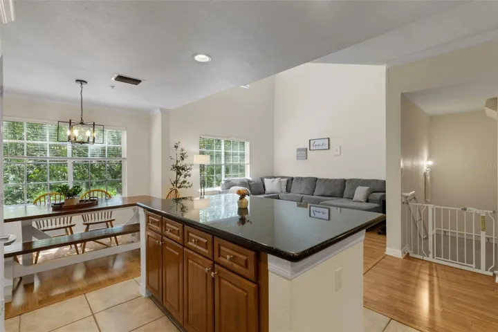 Spacious kitchen with granite island