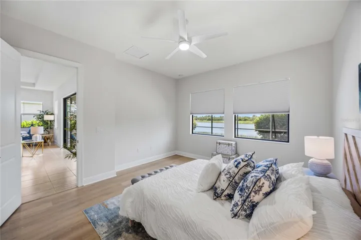 he primary bedroom is large and will easily accomodate a king sized bed and nightstands and dresser
