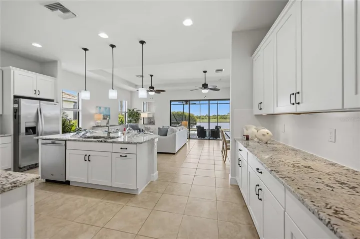 Beautiful lighting and cabinets