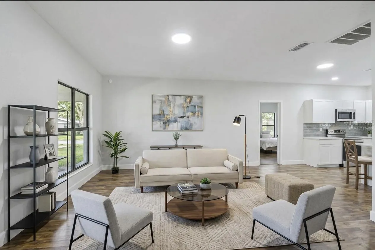 Virtually staged living room- great room