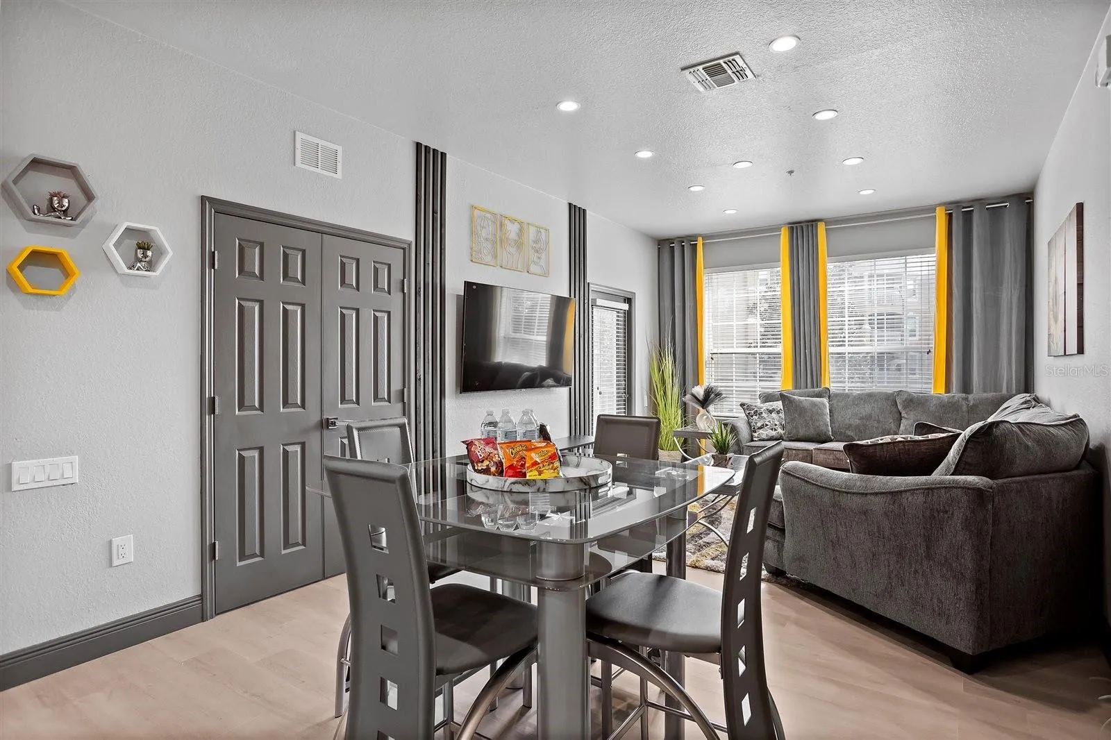 Spacious dining area with modern designer furnishings