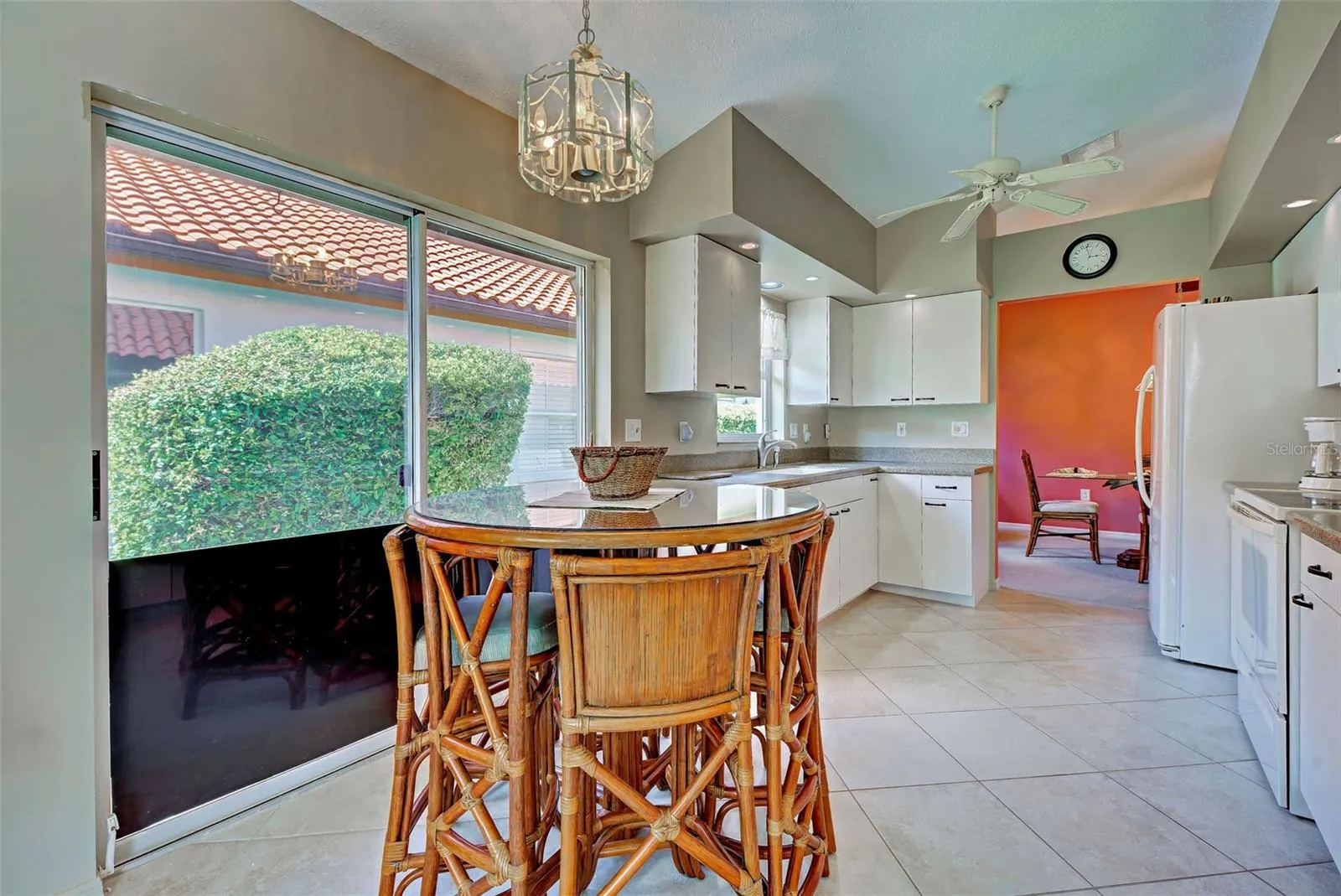 Eat-in kitchen space showing sliding door.