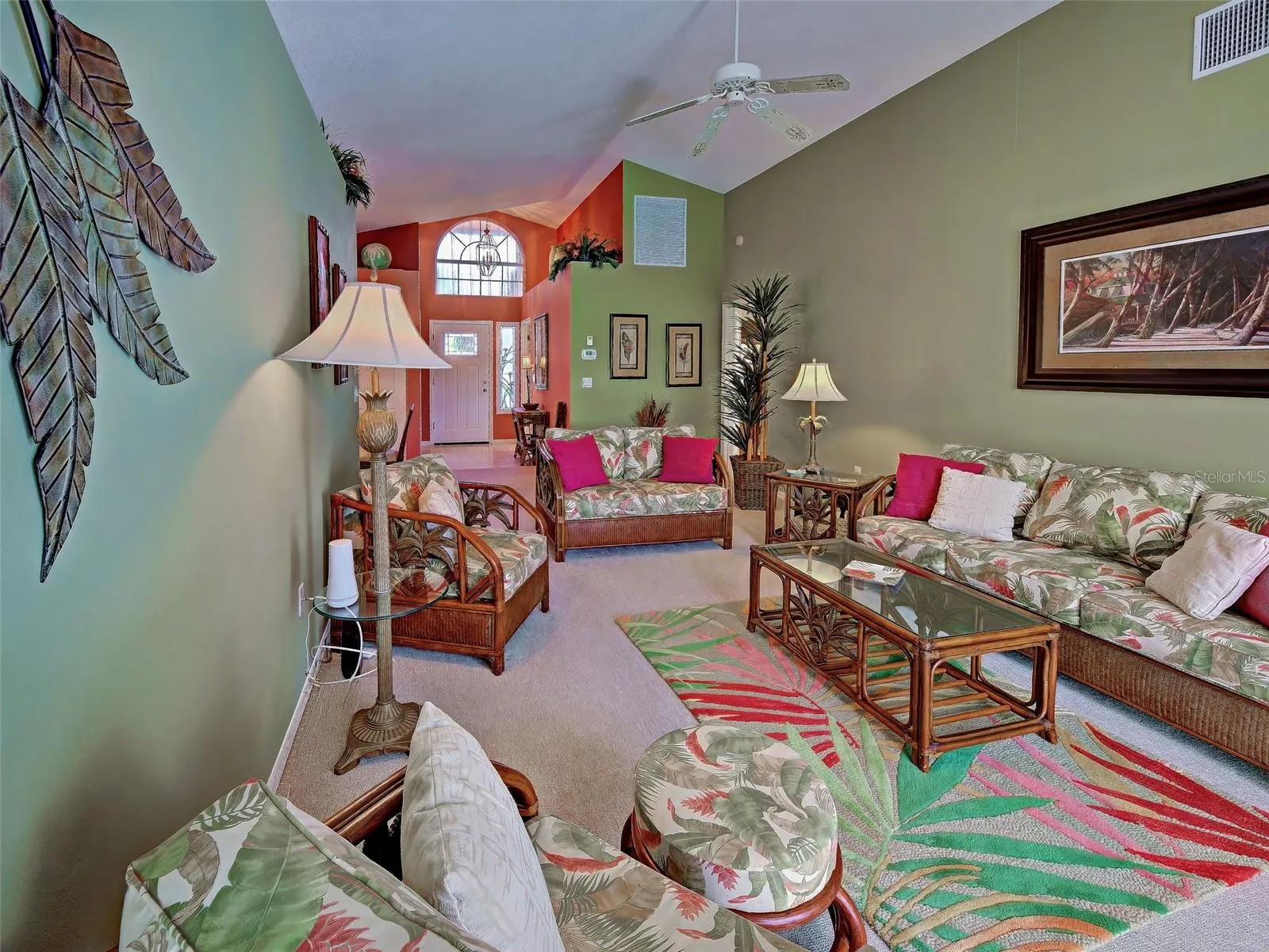 The living room from the back of the home.