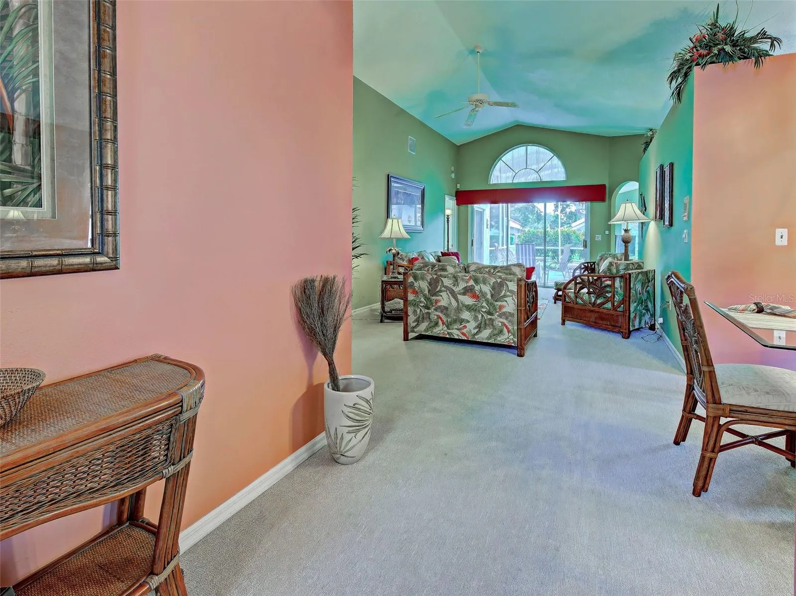 View of the living room from the front door.