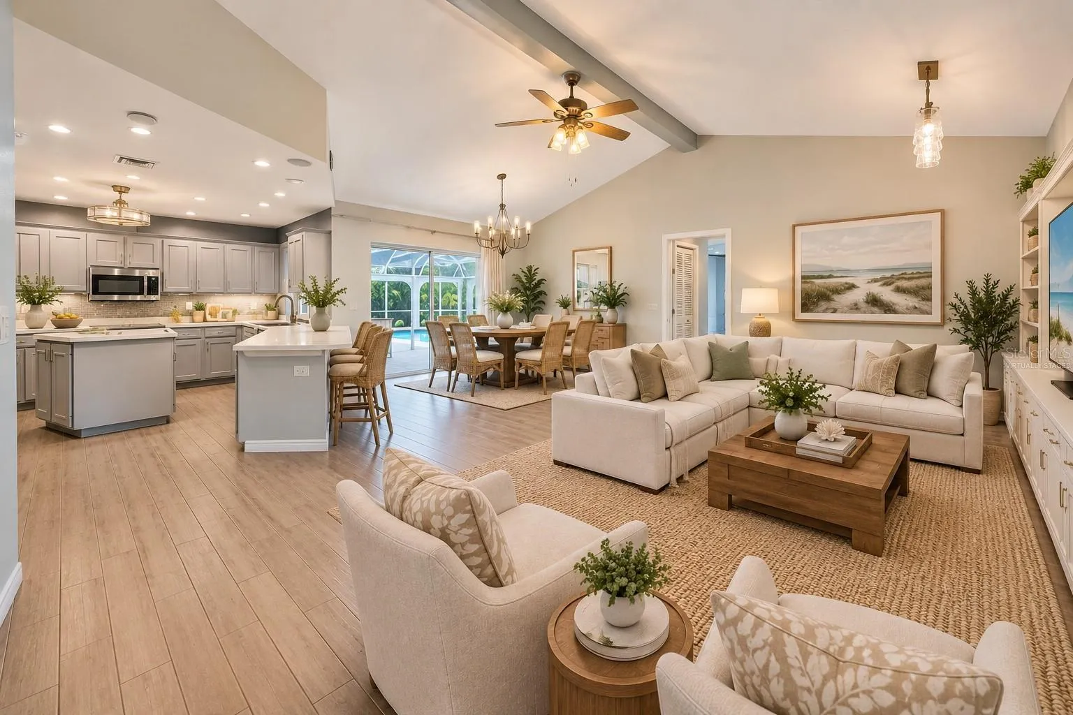 Virtually StagedFamily Room, Eating Area in Kitchen