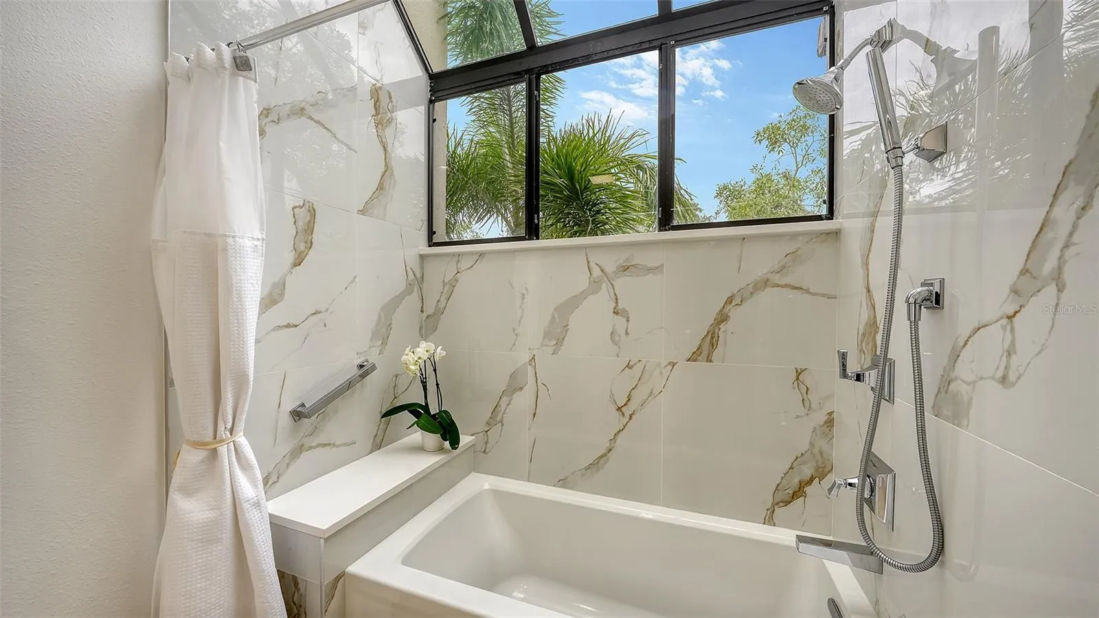 LOVELY PORCELAIN TUB, SHOWER WITH CLERESTORY WINDOWS