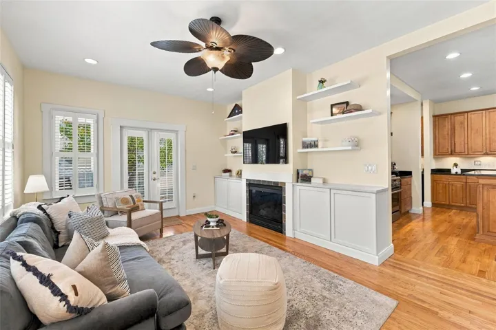 Family room off kitchen with gas fireplace
