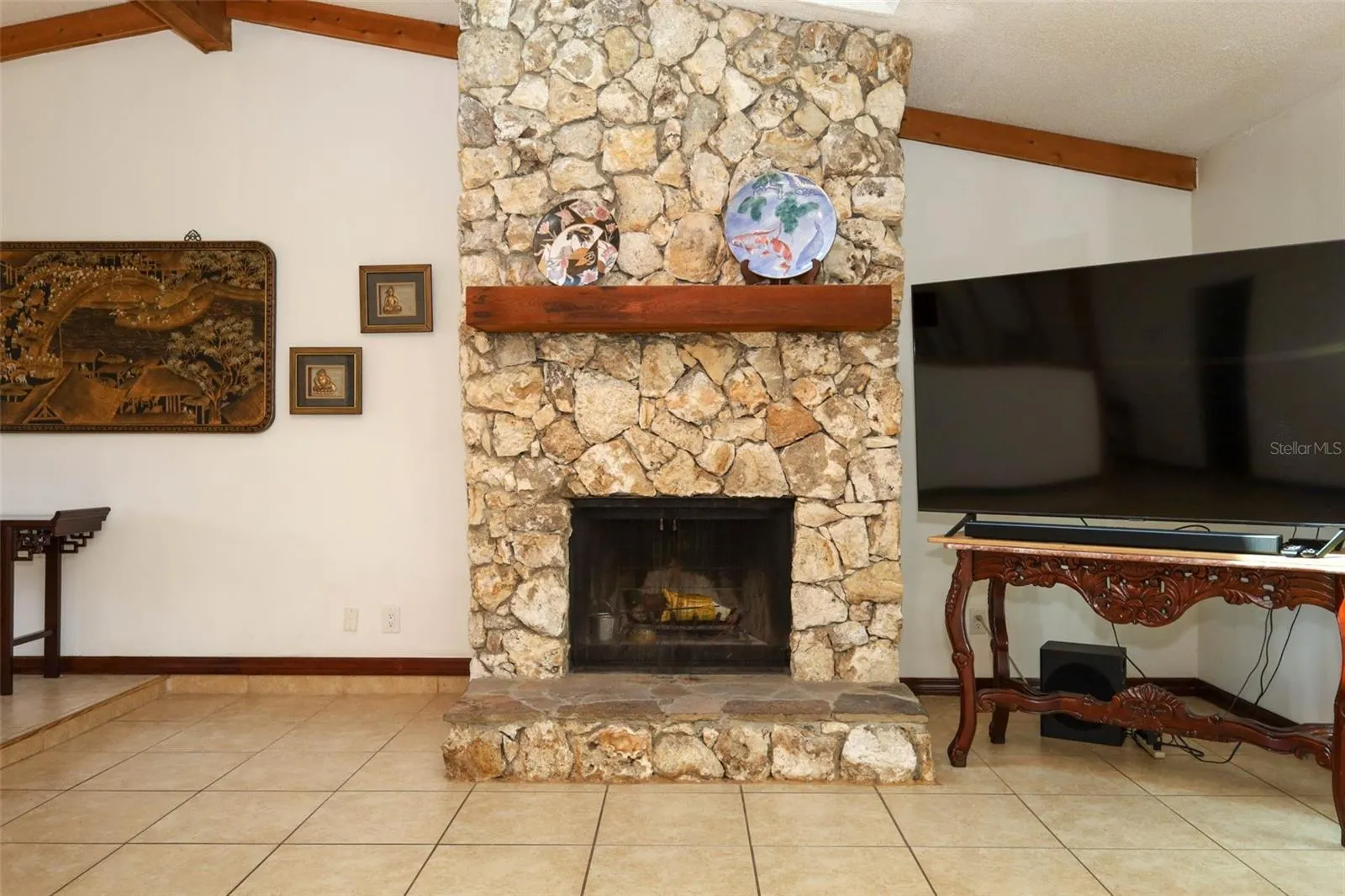 Impressive wood burning Stone Fireplace!!
