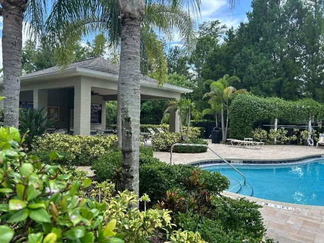 Community pool with covered seating