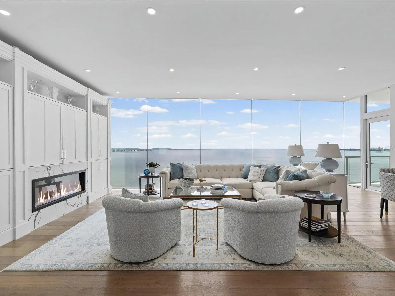 Floor to ceiling glass living room