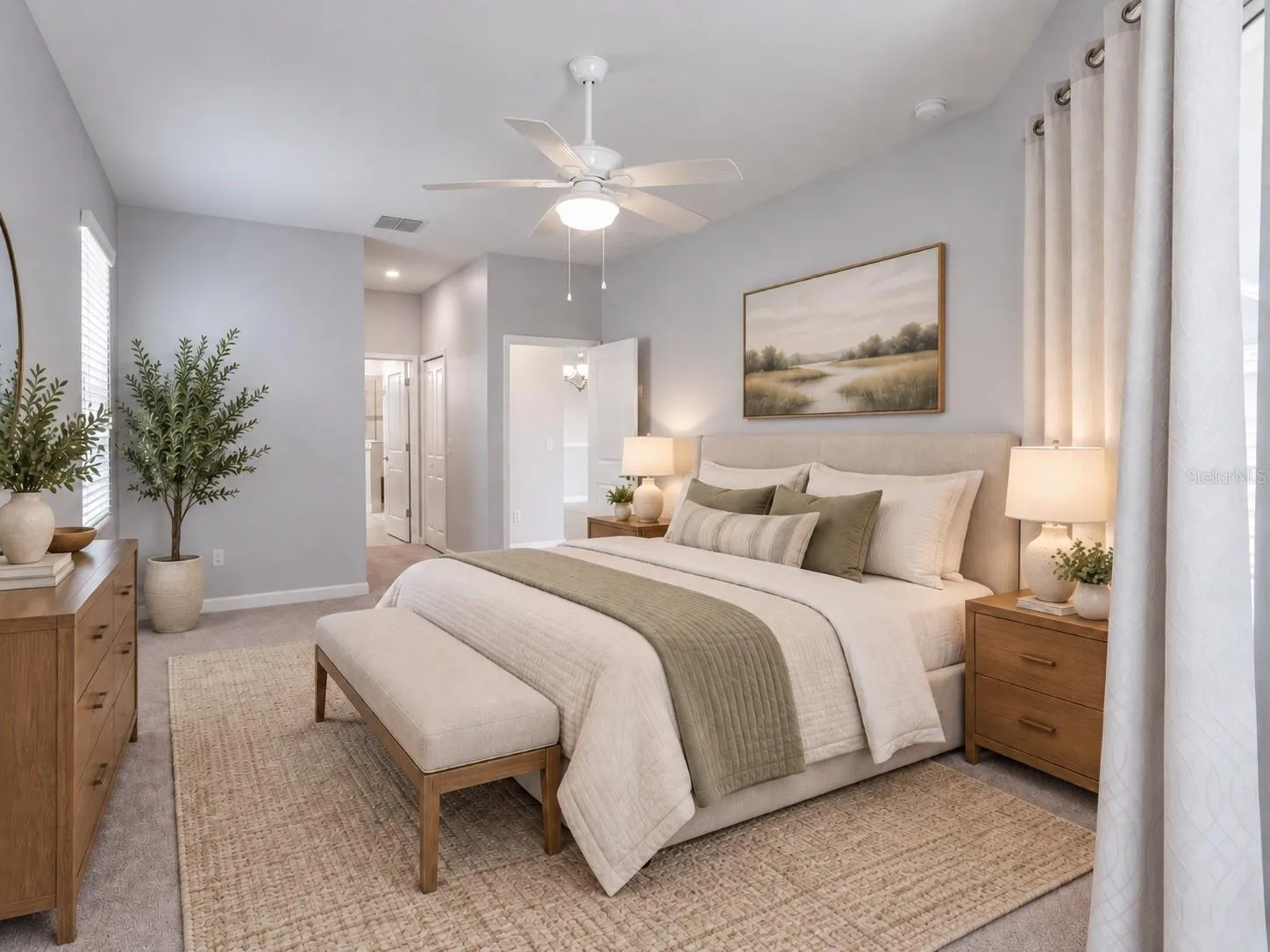 Virtual staged primary bedroom