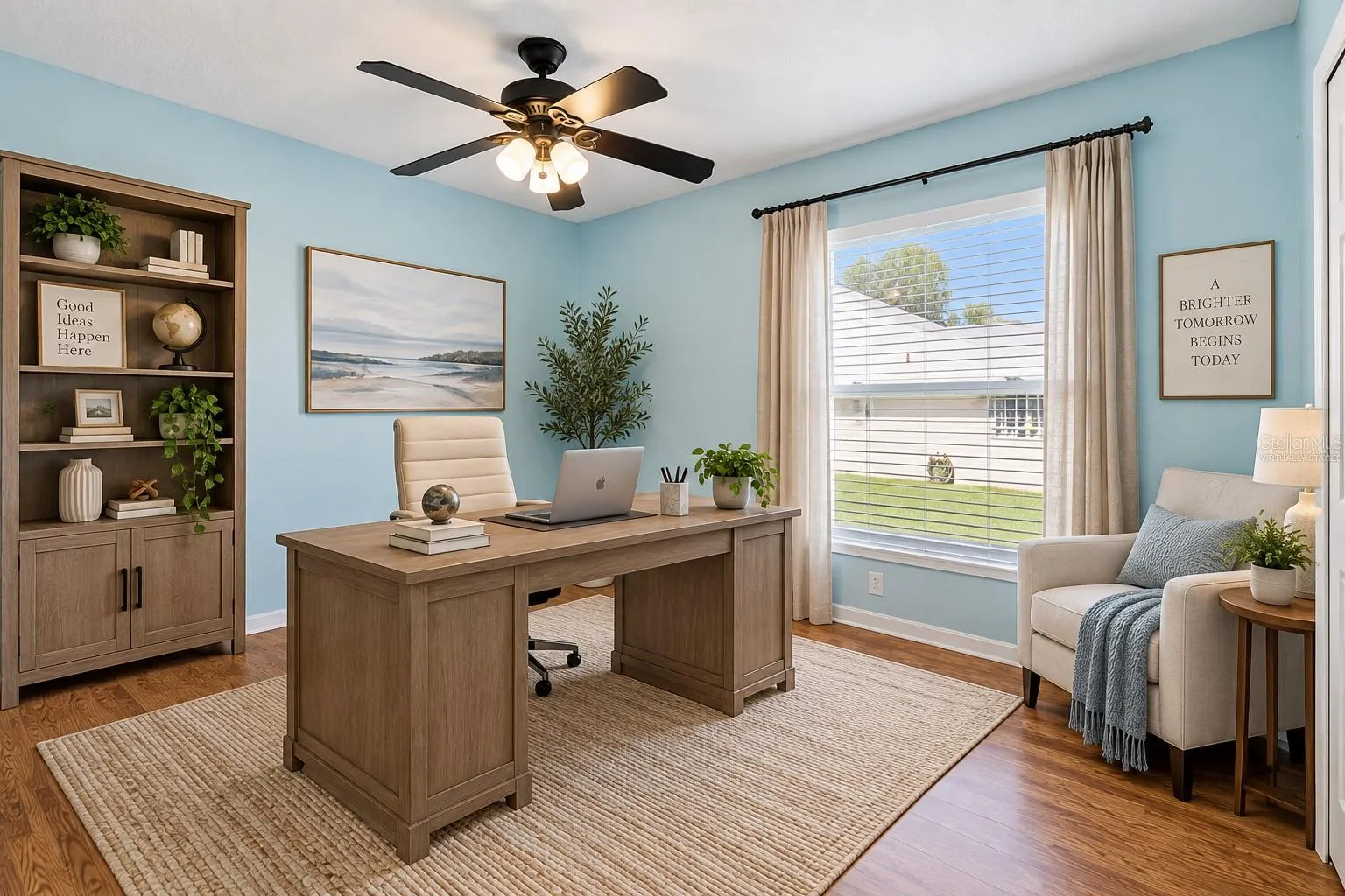 Bedroom #3 virtually staged as an office