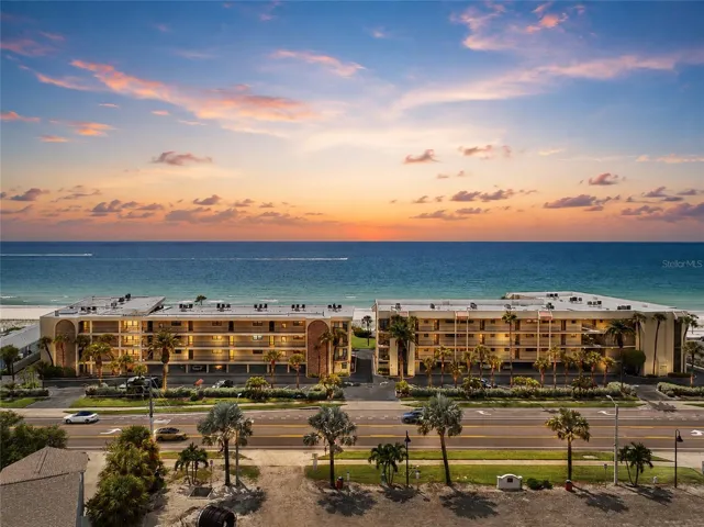 Sunset exterior view of building by the beach