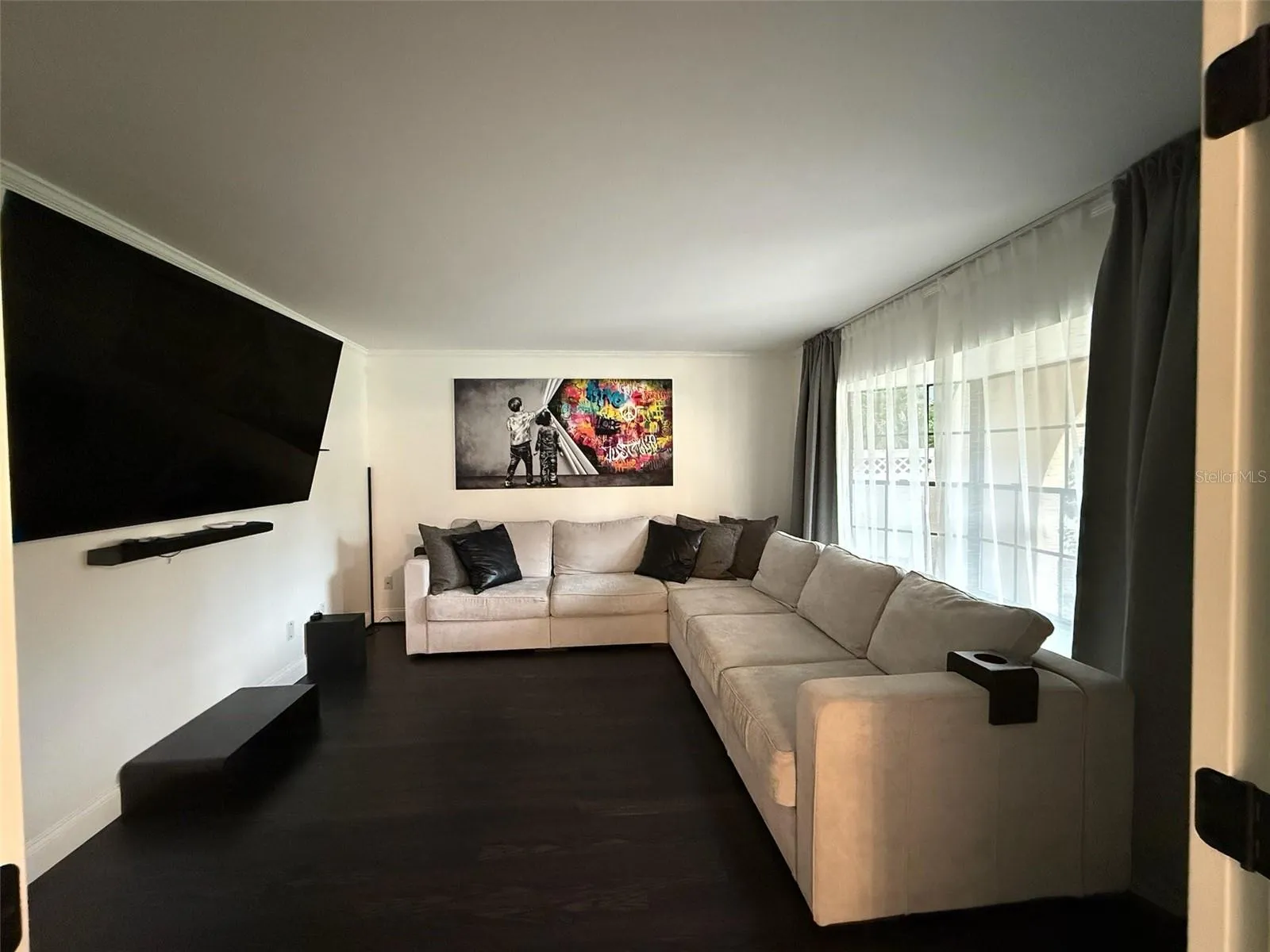 Media room with bay window