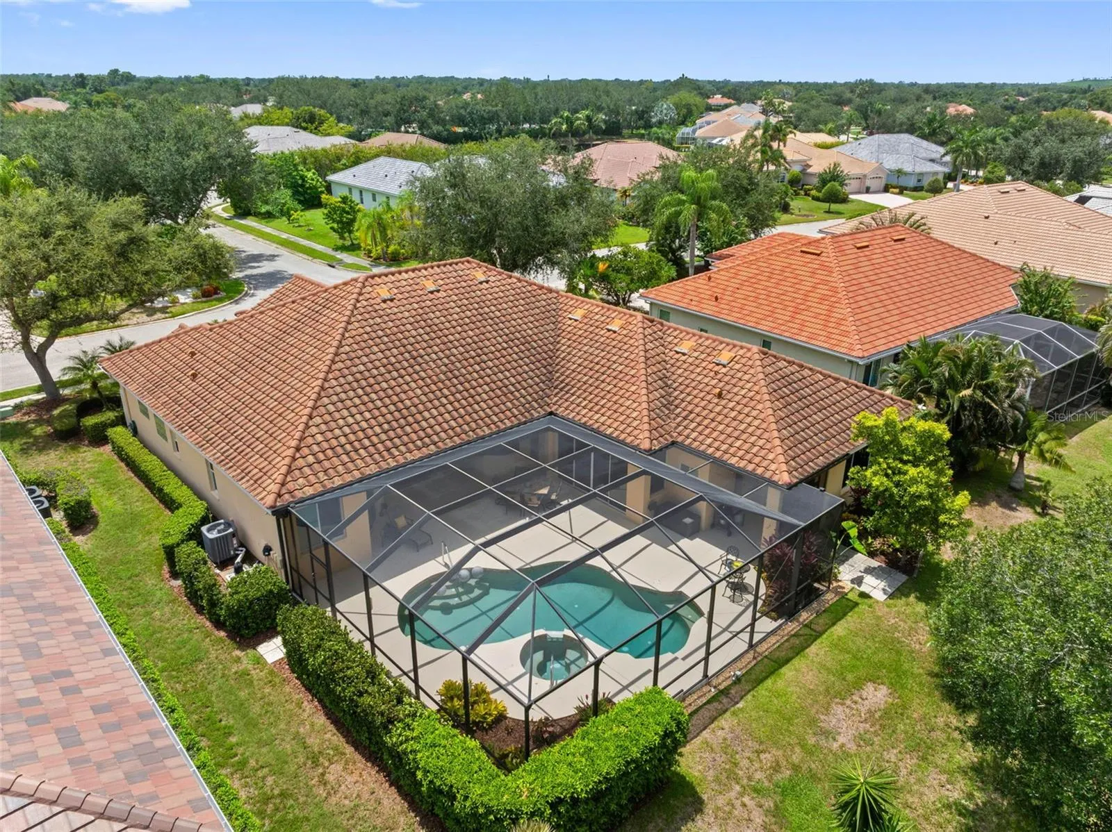 Overview of home with pool