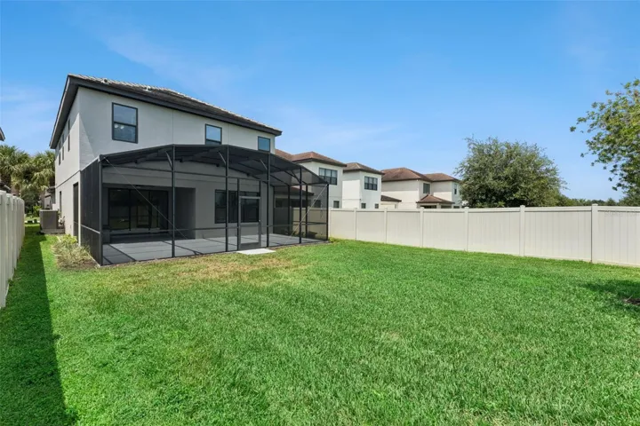 Fenced Backyard – Generously sized fenced backyard provides ample green space alongside the screened outdoor living area.