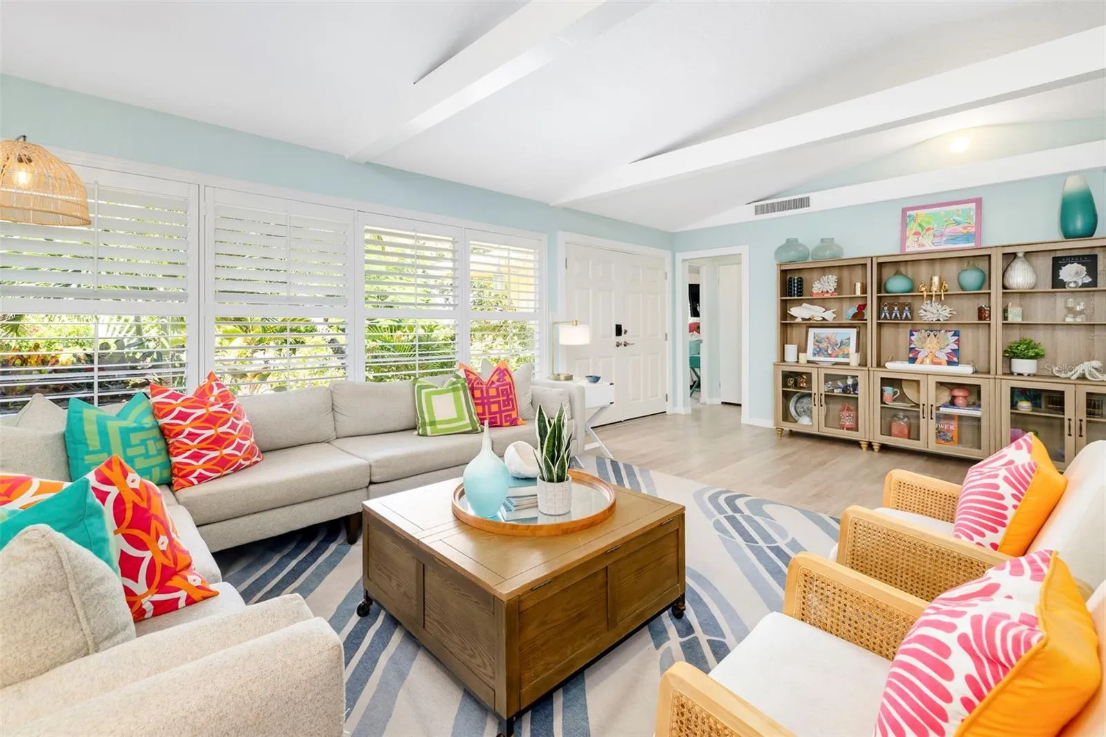 A bright gorgeous living room with coastal vibes