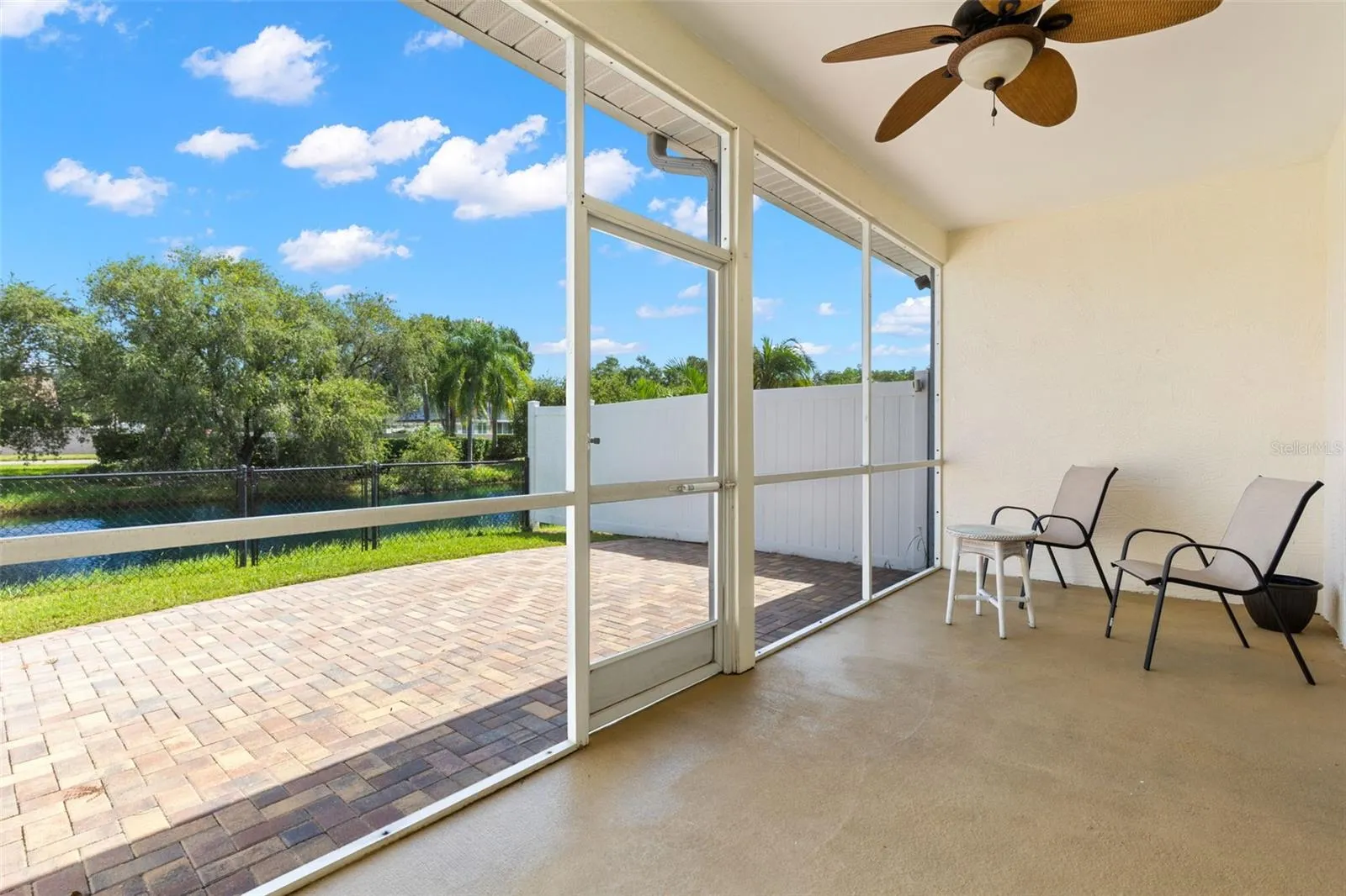 Screened in lanai with water views