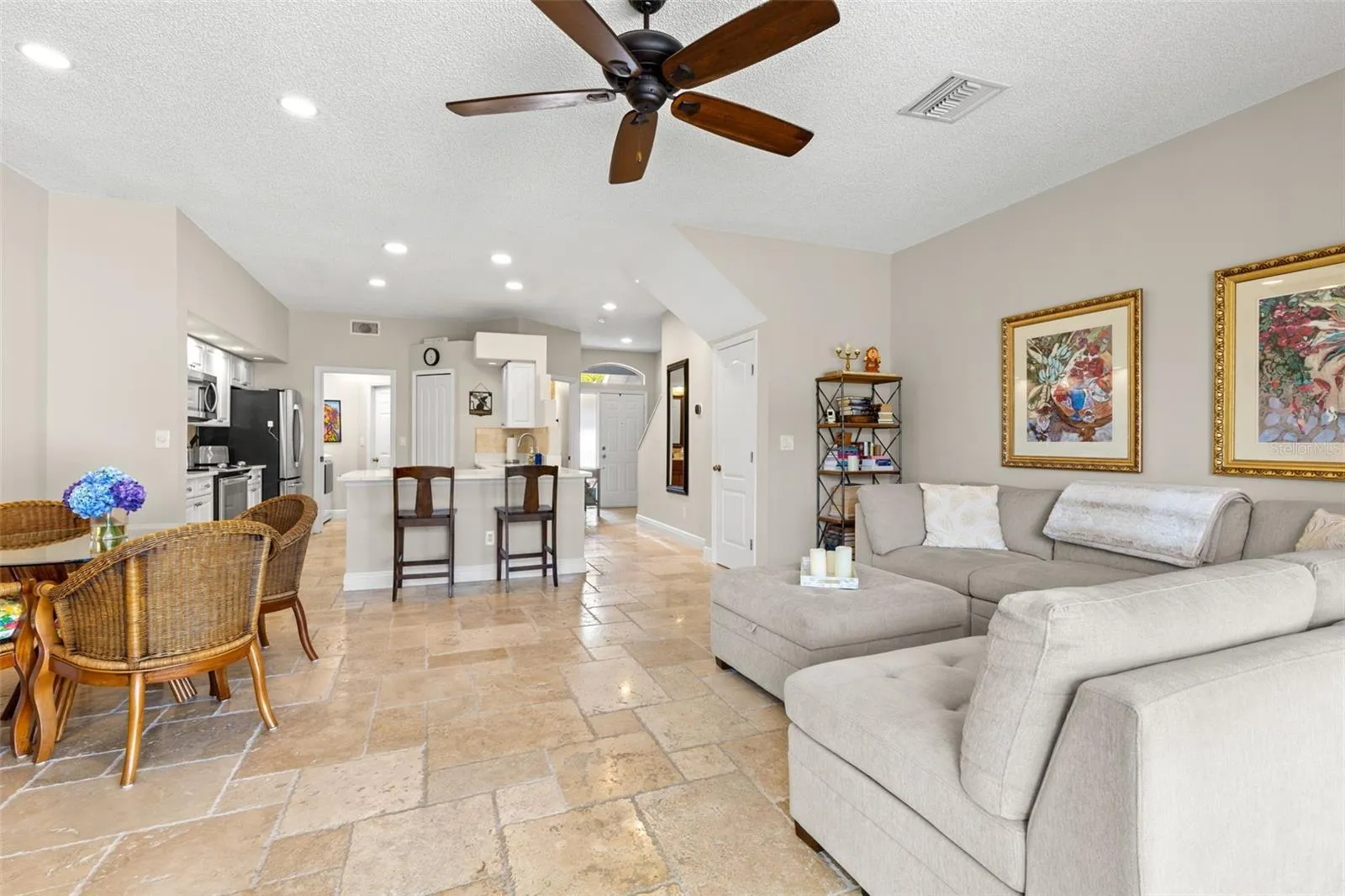 Living room open to the kitchen