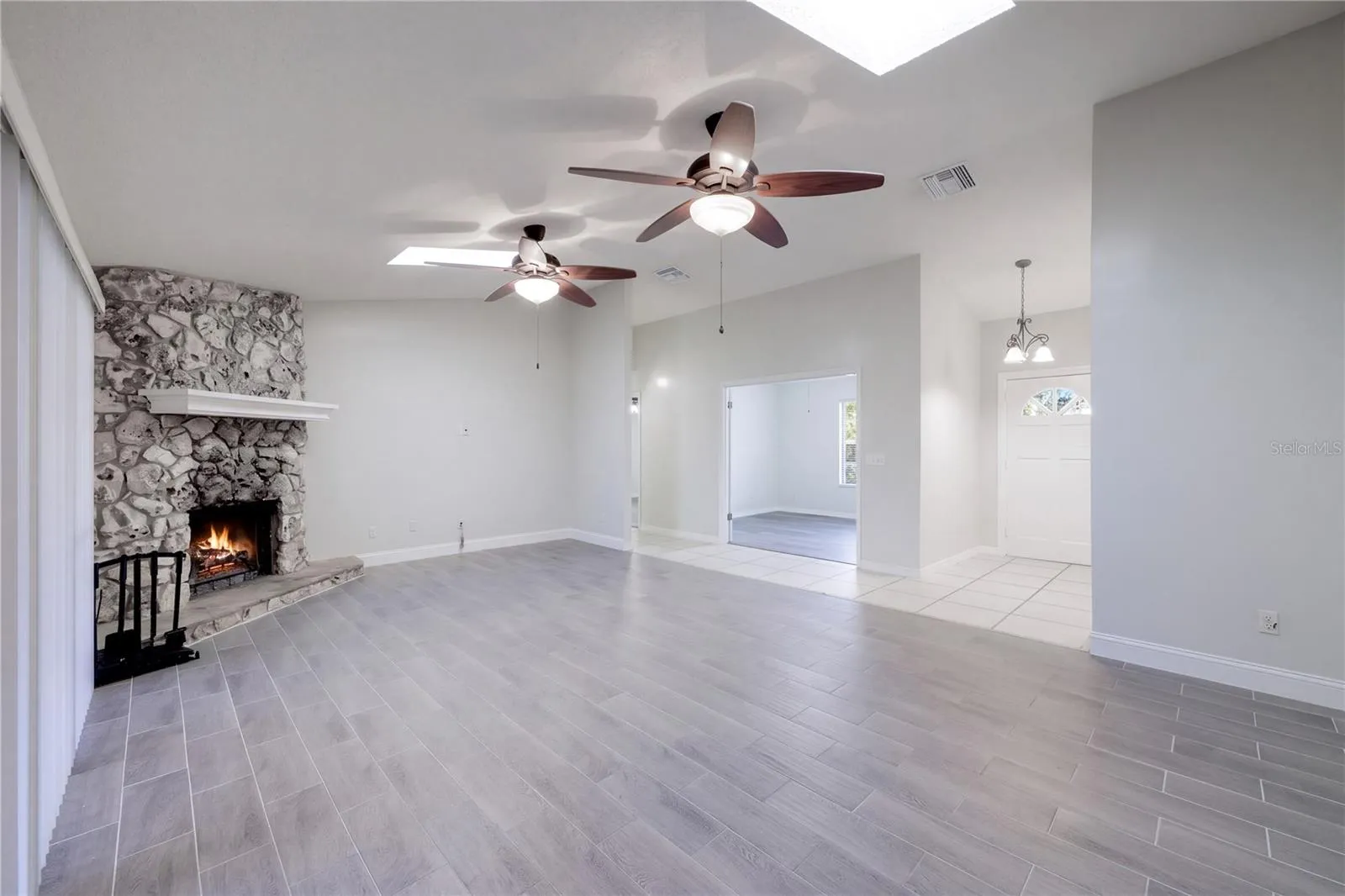 Family Room with woodburning fireplace