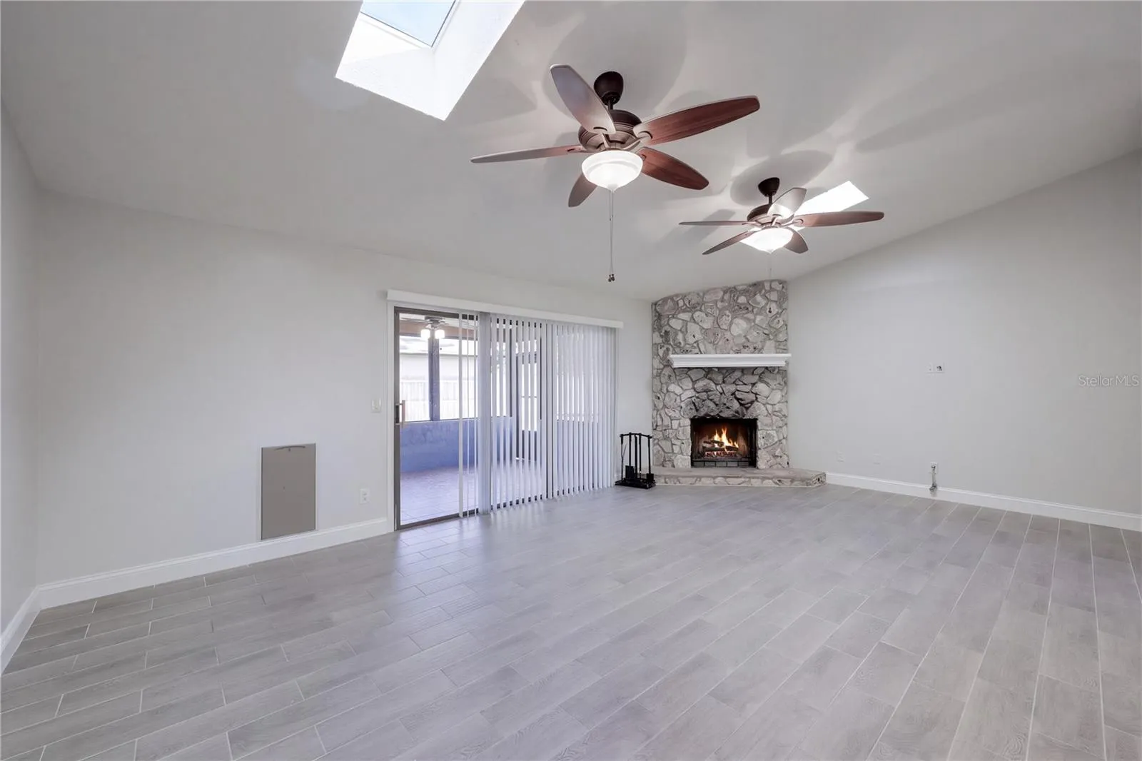 Family Room with woodburning fireplace