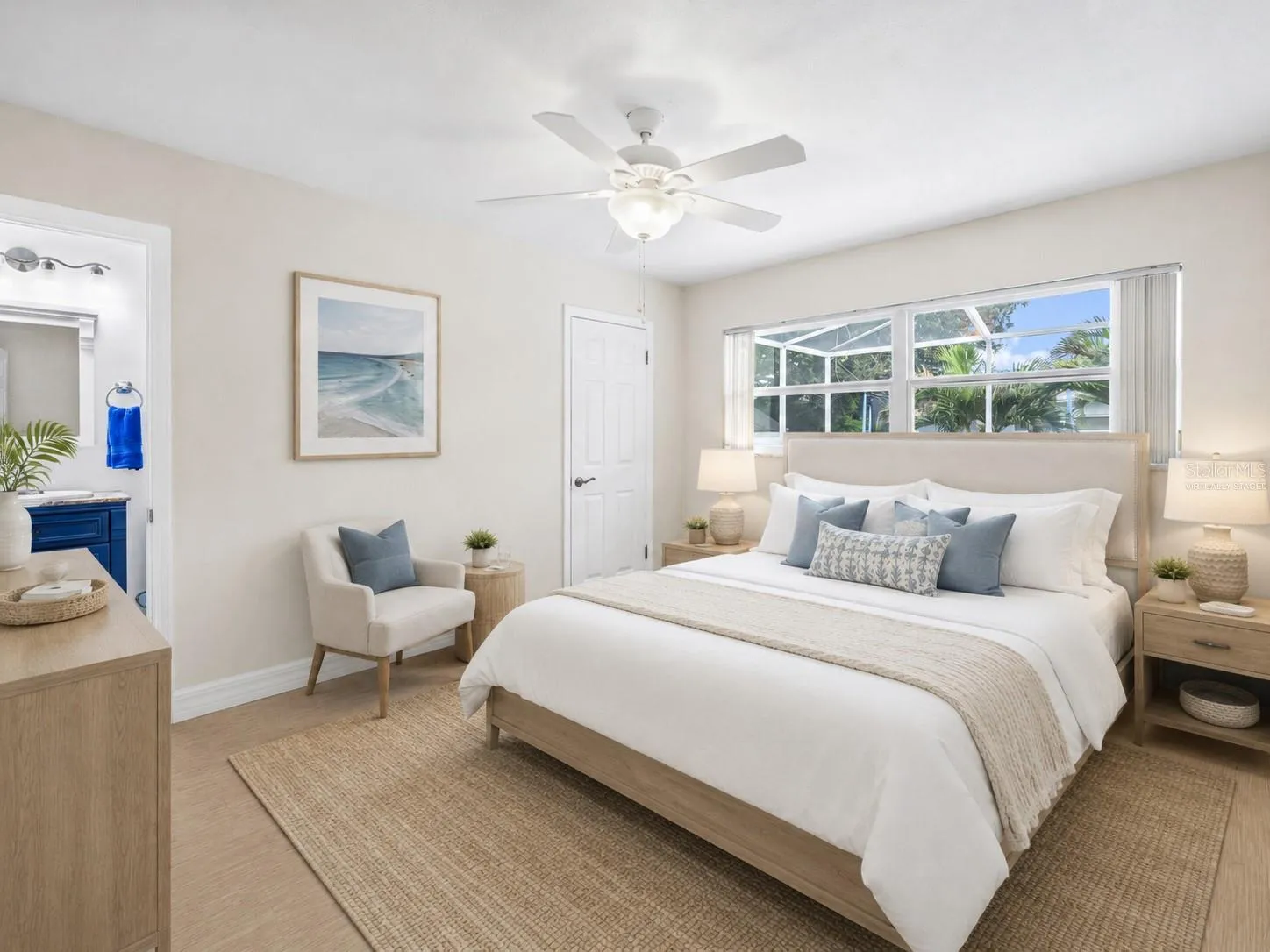 Virtually staged primary bedroom
