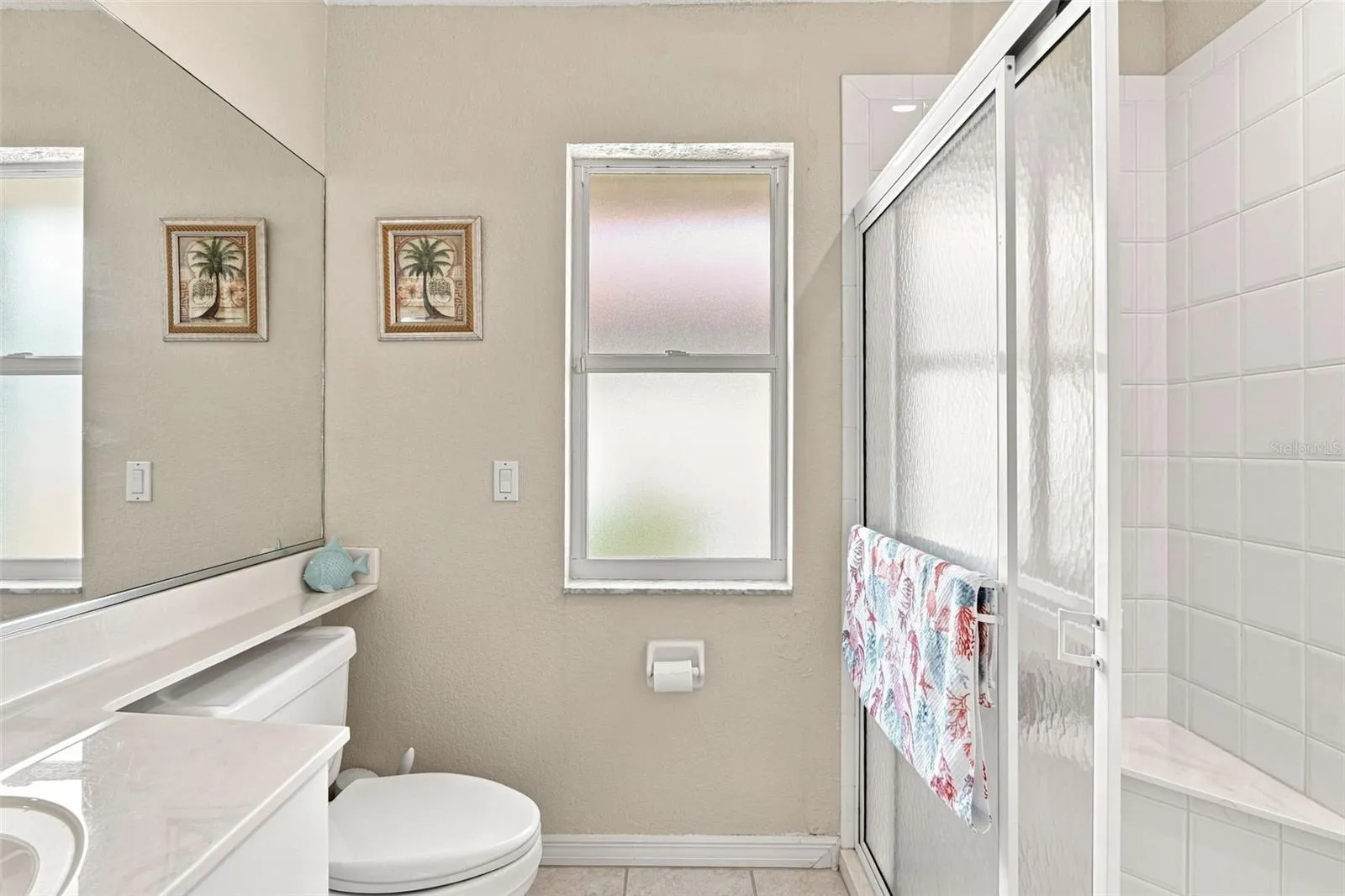 Guest Bathroom with Large Mirror, Vanity &amp; Walk In Shower